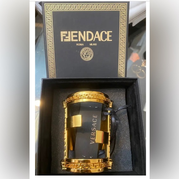 Fendace: Double F Fendi x Versace Medusa Greca Gold Cuff, Size M: $800 - Picture 6 of 6